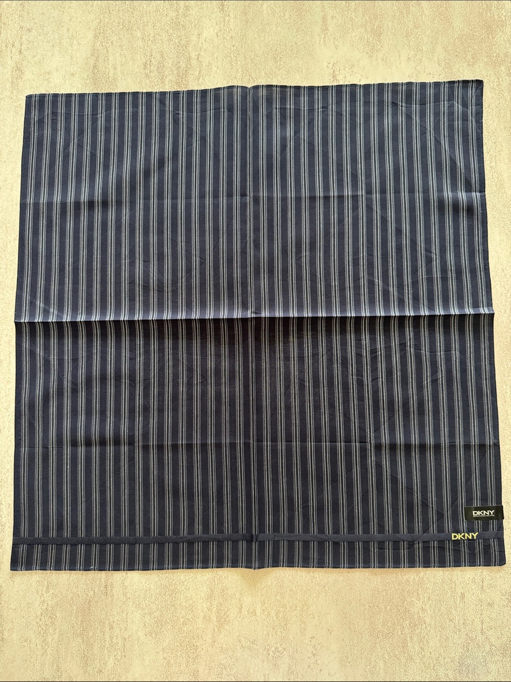 DKNY Navy and White Pinstripe Silk Scarf